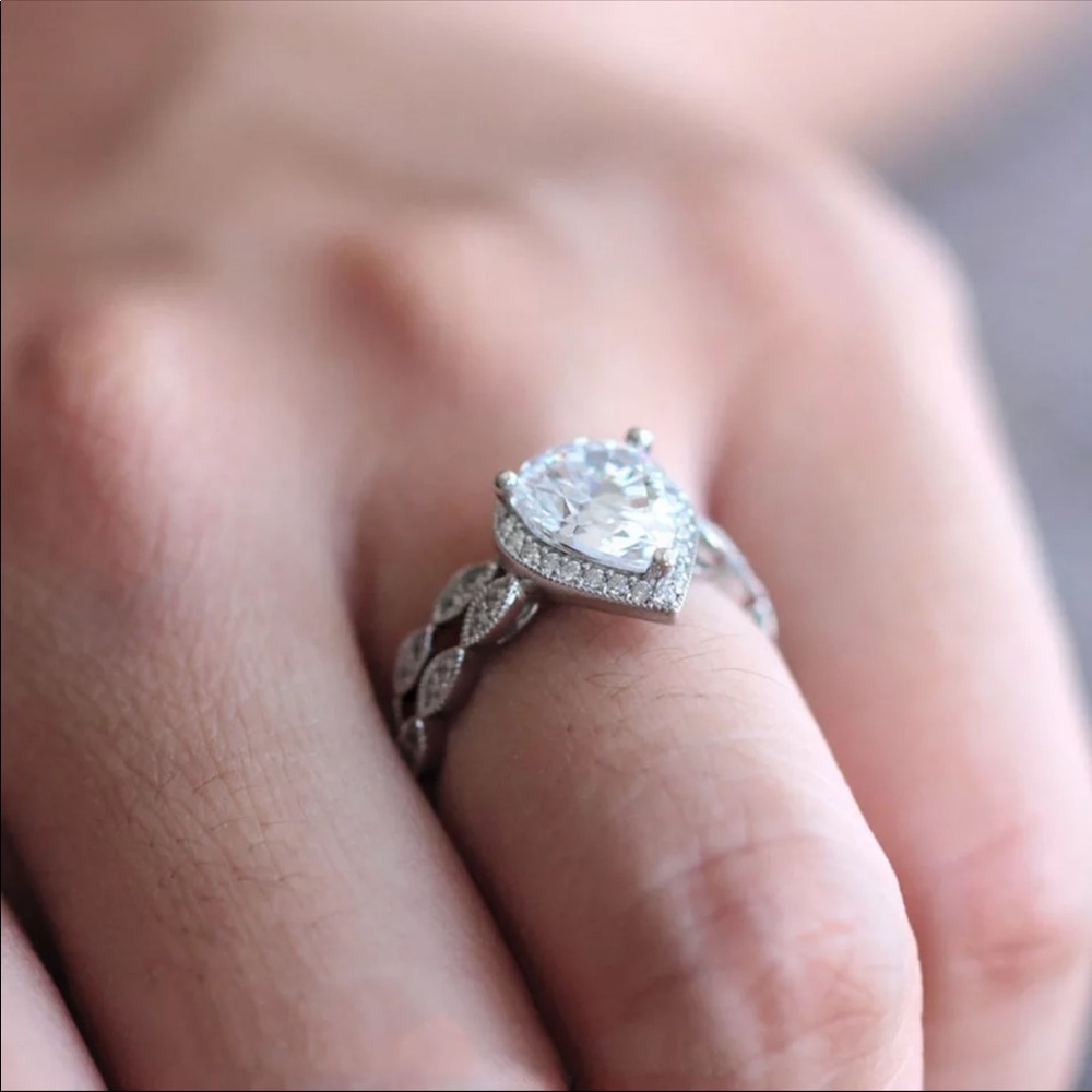 Sterling Silver Pear Shaped Engagement Style Set - Picture 3 of 4